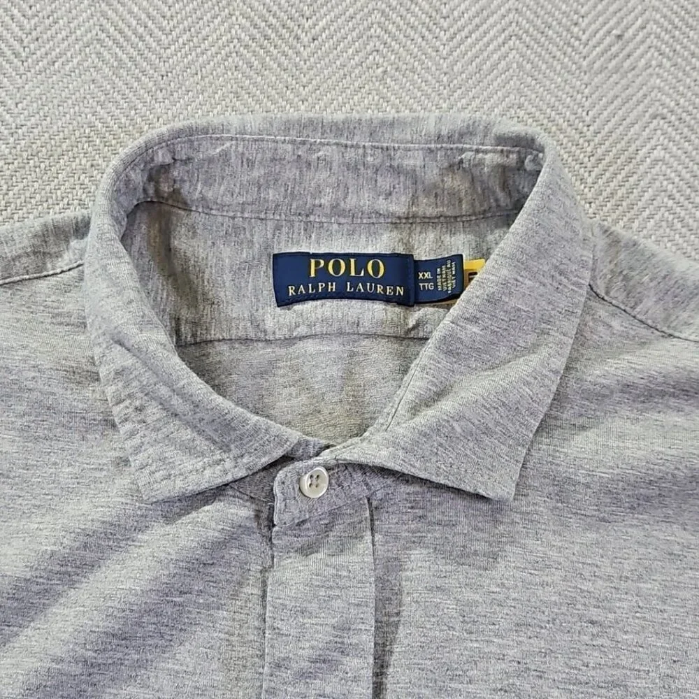Polo Ralph Lauren Shirt Men's XXL Gray Button Up‎ Jersey Knit Collard Old Money